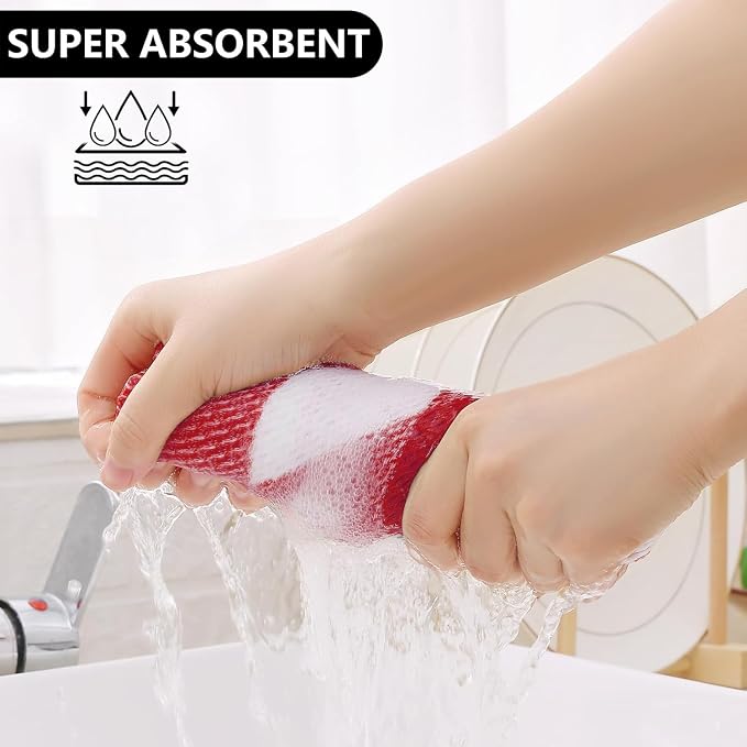 Homaxy Kitchen Towels and Dishcloths Set, Set of 8, White & Red | Bulk Cotton Waffle Weave Check Plaid Kitchen Towels, Super Soft and Absorbent Dish Cloths, 12 x 12 and 13 x 28 Inches - Image 6