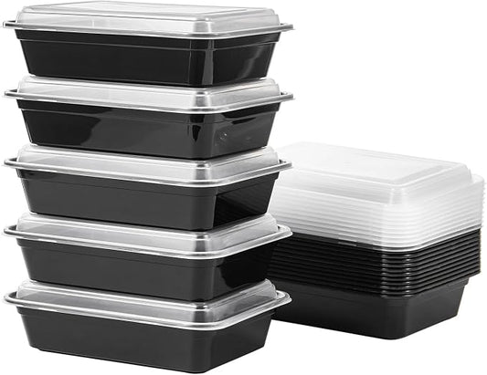 Jaluxing 24 oz Meal Prep Containers With Lids Reusable 50 Pack Extra-thick Plastic Food Storage Black Disposable To Go Lunch Box BPA Free Stackable Microwave Dishwasher Freezer Safe (Formerly FULING) by JALUXING