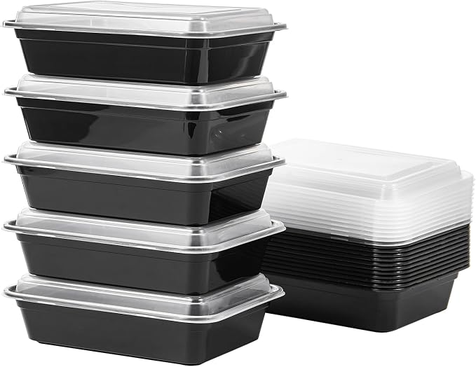 Jaluxing 24 oz Meal Prep Containers With Lids Reusable 50 Pack Extra-thick Plastic Food Storage Black Disposable To Go Lunch Box BPA Free Stackable Microwave Dishwasher Freezer Safe (Formerly FULING) by JALUXING