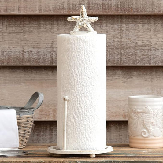 BLACK FOREST DECOR Sanibel Starfish Paper Towel Holder 6 1/4" Dia.x15 H | Wipe clean. Starfish accent adds natural, textured charm to this metal towel holder by BLACKFORESTDECOR