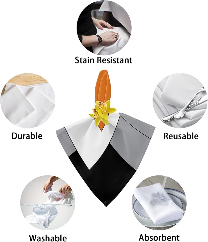 Mid Century Modern Kitchen Cloth Napkins 6 Pack, Orange Black Grey White Geometric Abstract Art Dinner Napkins Soft Table Napkin for Family Dinners Parties Wedding, Washable & Reusable 20" x 20" - Image 6
