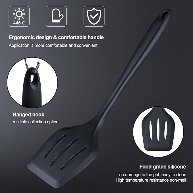 Kitchen Utensils Set,18-Piece Cooking Utensils and Knife Set,Black | Food-grade Silicone Heat-safe to 410°F, Detachable Stainless Steel Holder, 5 Kitchen Knives and Cutting Board All-in-one - Image 5