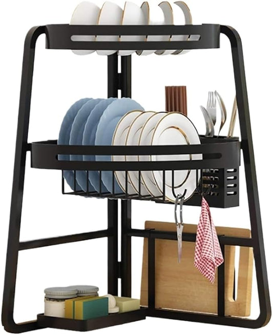 Dish Drying Rack Organization Sturdy Triangle 2 Tier Dish Drainer Multi-Functional Dish Dryer Holder with Utensil Holder Flatware Caddy by Unknown