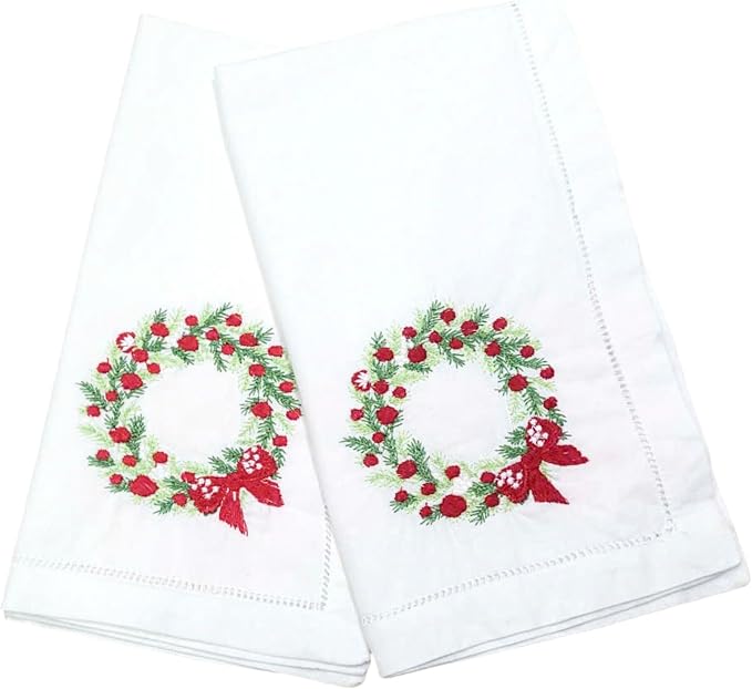 Embroidered Cotton Napkins Christmas 20x20 (Wreath Red Berries Christmas) by Unknown