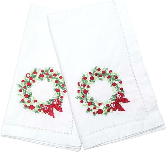 Embroidered Cotton Napkins Christmas 20x20 (Wreath Red Berries Christmas) by Unknown