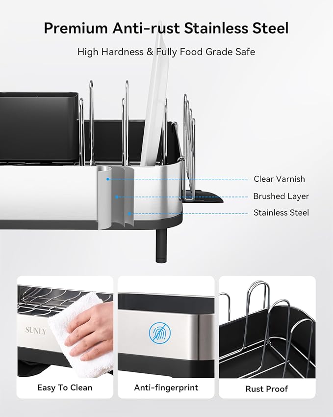 Expandable Dish Drying Rack, Versatile Brackets for Pots & Pans, Space Saving Kitchen Drying Rack, Dish Racks for Kitchen Counter, Stainless Steel Dish Drainers with Extendable Spout, Black - Image 5