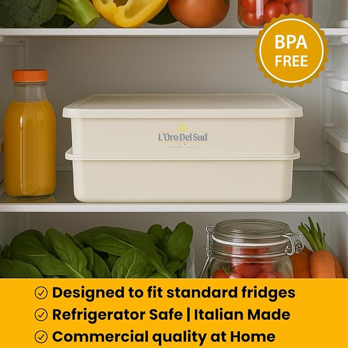 L'Oro Del Sud Home Refrigerator Size, Dough Proofing Tray (2 Pack + 1 Lid) | White Stackable, Commercial Grade, Pizza Proofing Dough Pans with Lid (16 inch x 12 inch x 4 inch), Product of Italy - Image 6
