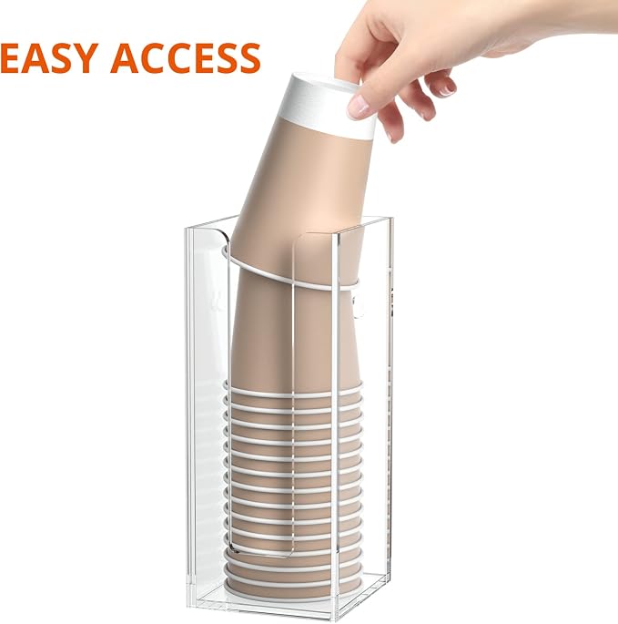 Richboom Acrylic Coffee Cup and Lid Storage Organizer Holder, 1 Compartment, Clear - Image 4