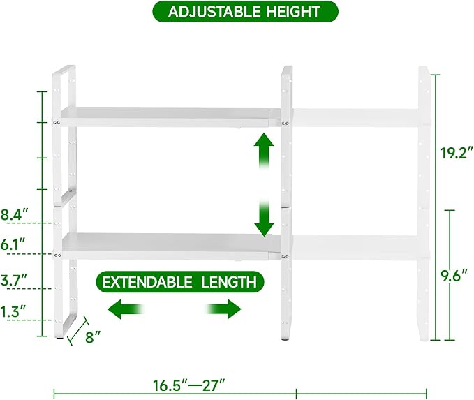 Expandable Adjustable Atackable Kitchen Cabinets Organizer | 80 lb Heavy Duty Metal Pantry Storage Shelves Racks for kitchen, Small Cupboard Organizers with 4 Height Levels - Image 2
