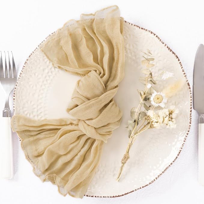 DeZerlor Champagne Washable Cheesecloth Napkins Set of 100 for Party | Reusable Summer Cloth Napkins Bulk, for Wedding Bridal Baby Shower Dinner Cocktail Birthday Home, 21x21 Inches - Image 4