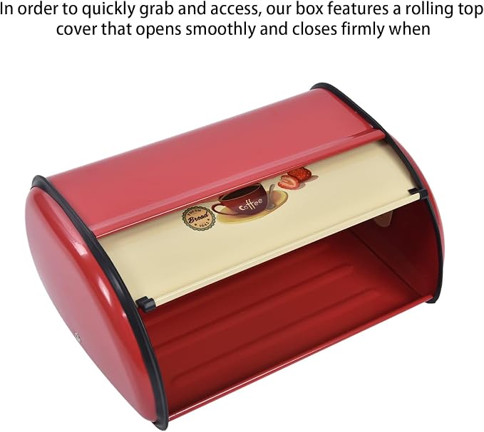 Metal Bread Box for Kitchen Countertop, Large Capacity Bread Bin Holder Container Roll Top Lid Bread Storage for Dry Food Save Powder Coated Iron Bread Box for Home Bakery Coffee Shop (Red) - Image 9