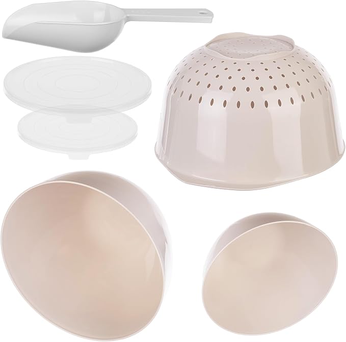 KADAX Plastic Bowl Set - Mixing Bowls with Lids 1.5L & 3L, Scoop & 3.5L Kitchen Strainer - Stackable Kitchen Accessories for Baking, Cooking, Washing & Storing - Image 9