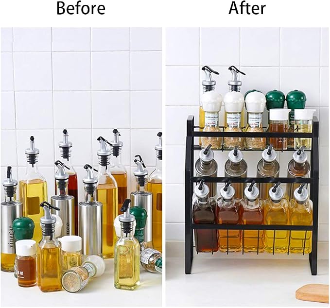 Tomorotec 3-Tier Spice Rack, Metal Kitchen Counter Shelf Organizer, Black | Sturdy Steel Frame with Anti-Rust Coating and Non-Slip Pads for Spices, Oils, Liquor Bottles and Bathroom Essentials - Image 4