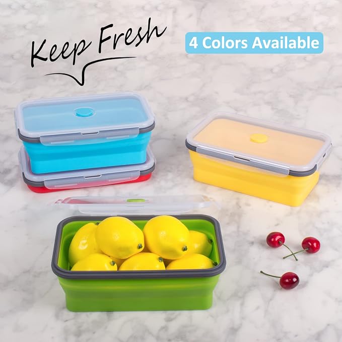Collapsible Food Storage Containers with Airtight Lid, 40.5 oz, Large Kitchen Stacking Silicone Collapsible Meal Prep Container Set for Leftover, Microwave Freezer Dishwasher Safe, 4 Colors, Set of 4 - Image 2