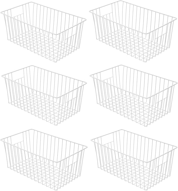 16" Upright Freezer Organizer Baskets, Wire Storage Bins Large Bakset for Freezer, Pantry, Kitchen, Bathroom Organizing, White, Set of 6 by Unknown
