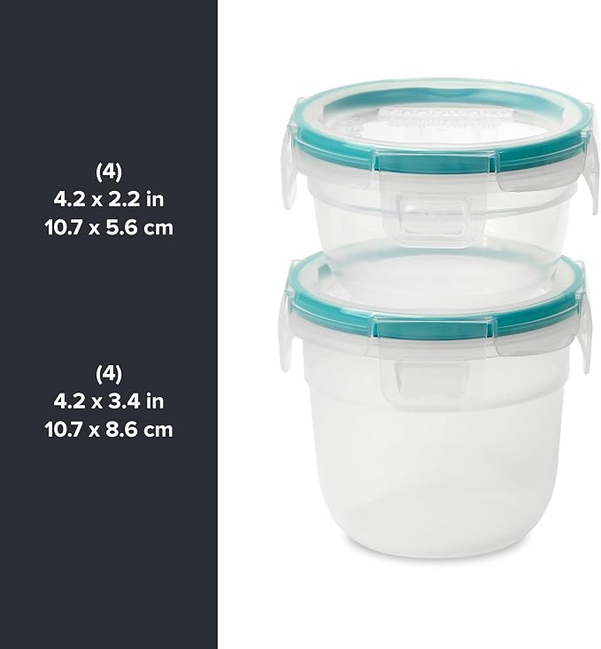 Snapware Plastic Total Solution 16-Pc Food Storage Containers Set, (4) 2-Cup & (4) 1.2-Cup Round Meal Prep Container, Plastic BPA-Free Lids with 4 Locking Tabs, Microwave, Dishwasher, and Freezer Safe - Image 2