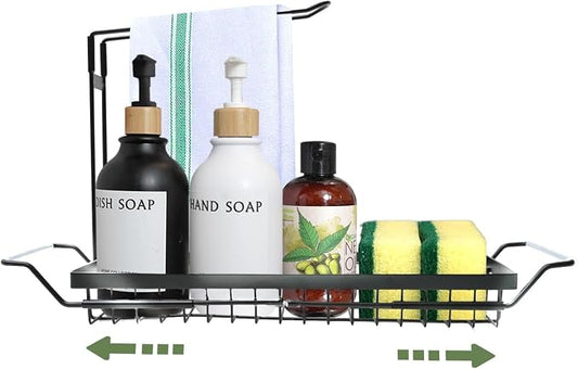 DINEST Expandable Kitchen Sink Caddy Organizer, Stainless Steel Over Sink Sponge, Bottle, Dishcloth, BrushTowel Holder, Rustproof Non-Slip - Small by DINEST