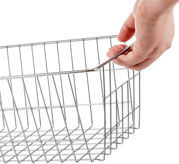 SANNO Farmhouse Freezer Bastets Organizer Bin Large Metal Wire Food Storage Organizer Bin Basket - for Kitchen Cabinets, Pantry, Bathroom, Laundry Room, Closets, Garage - Chrome, 3 pack - Image 2