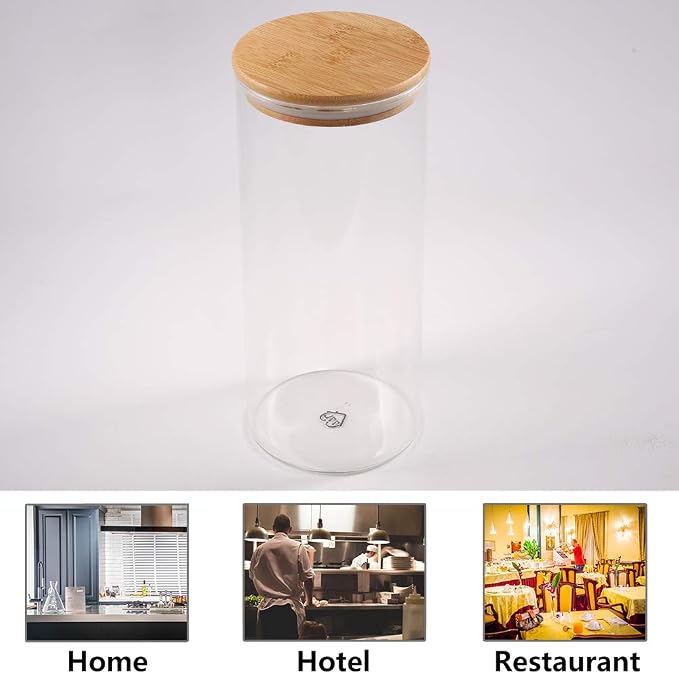 Glass Coffee Bean Container, 52.36 FL OZ (1550 ML), [Thickened Version] Glass Food Storage Jar with Airtight Seal Bamboo Lid - Clear Food Storage Canister for Serving Tea, Coffee, Spice and More - Image 8