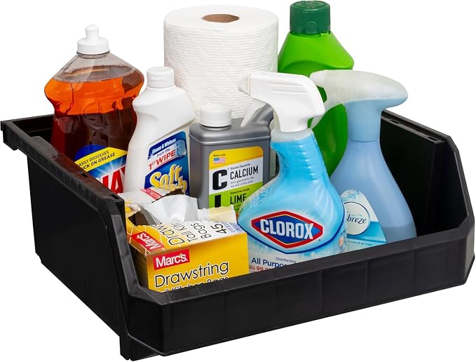 Extra Large Stackable Plastic Storage Bins, 4-Pack, Black | Open-Front Stackable Bins For Garage, Pantry, Closet & Office, 14,8"L X 16,5"W X 7"H, Nests When Empty, Durable Plastic, - Image 7