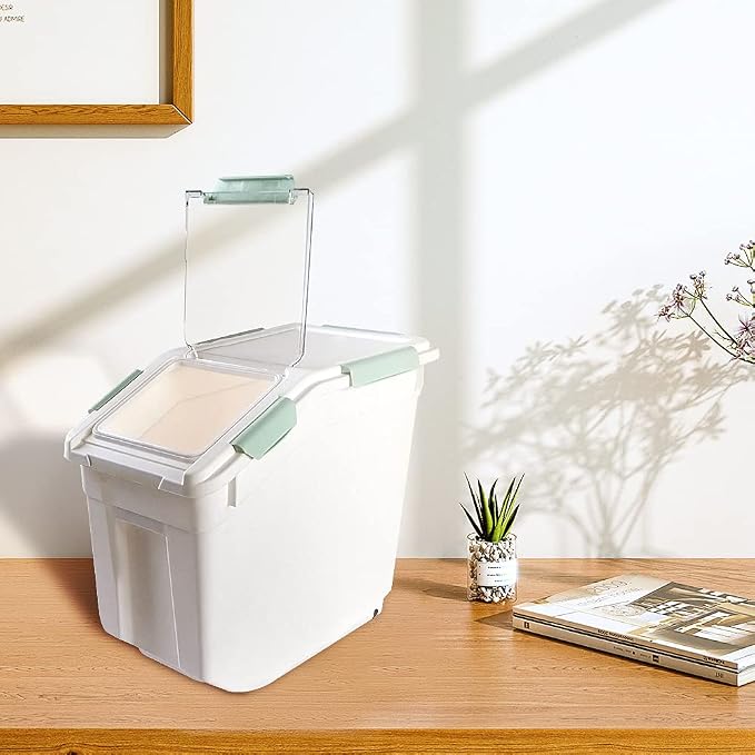 Saim Large Flour Storage Container 25 lbs, Rice Container with Wheels Measuring Cup, 2 Pack BPA free Food Bin Grain Organizer Box for Dry Baking Supplies Kitchen Pantry Cereal (Green) - Image 6