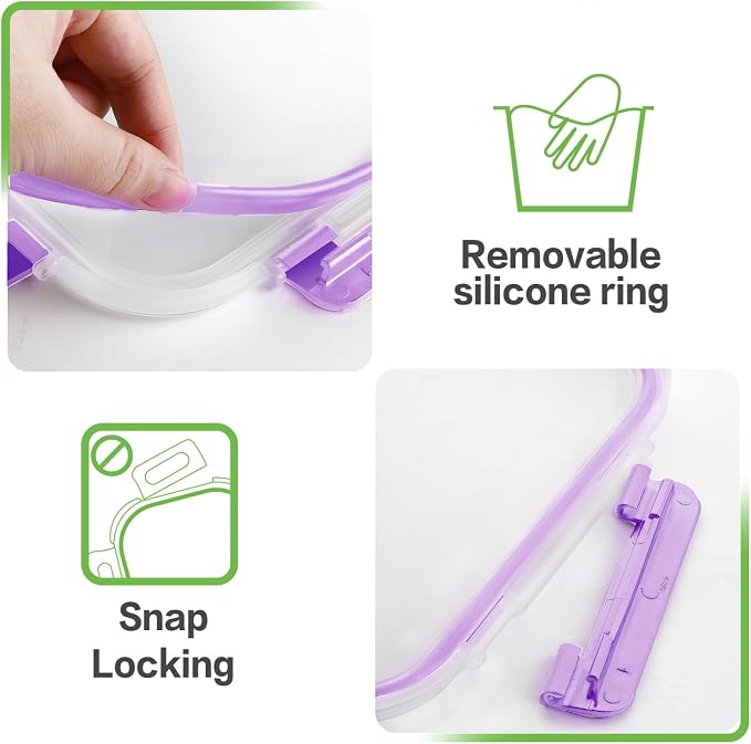 HOMBERKING 10-Pack Glass Meal Prep Containers, 36 oz/14 oz, Locking Lid Set | Borosilicate Glass Food Storage Containers Set, Airtight Lunch Bento Boxes, BPA-Free, Dishwasher Freezer, Oven Safe-Purple - Image 3