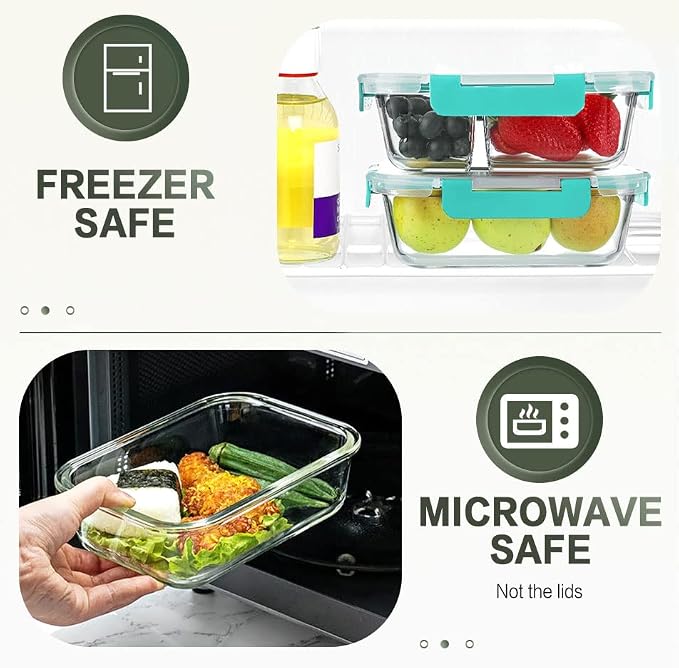 10 Packs 30 oz Glass Meal Prep Containers with Lids, Green | Glass Food Storage Containers, Airtight Lunch Bento Boxes, Microwave, Oven, Freezer and Dishwasher - Image 3