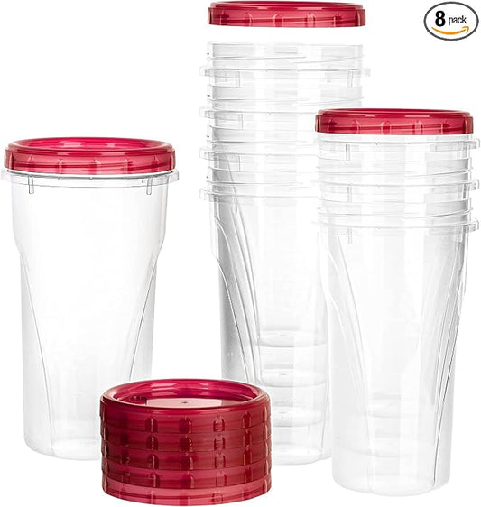 48 oz Clear Twist Top Storage Deli Containers with Leak Proof Lids Red - BPA Free Snack Containers Airtight Reusable Plastic Food Storage Canisters with Twist Seal Caps, Food Storage, Meal Prep, Freezer, Kitchen Organizer, Stackable, Reusable (8) by EcoQuality