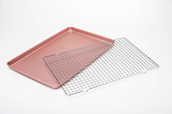 David Burke 17x11 Cookie Sheet with Chrome Cooling Rack – Carbon Steel, PFTE & PFOA Free, Oven Safe, Non-Toxic, Perfect for Baking and Roasting – Rose Gold - Image 2