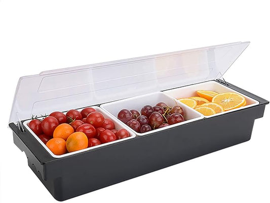 Commercial 3 Compartment Condiment Dispenser, 3 Tray Fruit, Veggie, Condiment Caddy with Lid Topping Organizer for Nacho & Taco Bars, Ice Cream, Fruit, Salad Bar Suitable in Commercial or Family by Eapmic