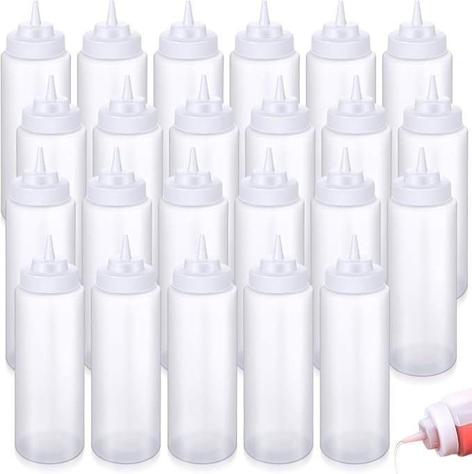 24 Pcs 32 oz Squeeze Bottle Large Plastic Wide Mouth Squeeze Bottles for Condiment Sauces Chocolate Ketchup Mustard BBQ Grill Restaurant (Clear) by Unknown