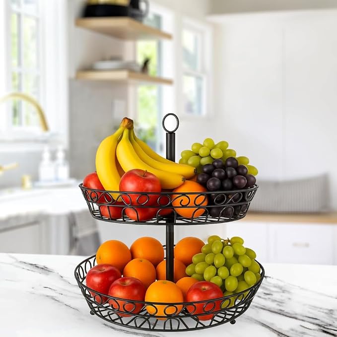 2-Tier Fruit Basket for Kitchen Counter, Stackable Metal Fruit & Vegetable Holder by EverySpaceDeservesSDZOREN