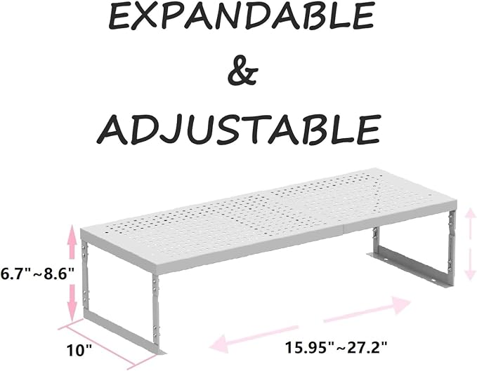 Stackable Expandable Metal Shelf Organizer - Adjustable Wire Storage Rack with Holes for Kitchen, Bathroom, Cabinet, Office - Space Saving, Durable & Sturdy Design（2PACKS/Large/White - Image 3