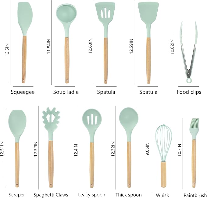 Cooking Utensils Set - 19 Piece Set with 11 Spatulas, 6 Sharp Knives, Silicone Utensils & Cutting Board (Green) - Image 5