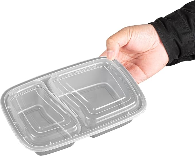 Restaurantware-Asporto 26 Ounce Compartment Take Out Boxes, 100 Microwavable Meal Prep Containers - 2 Compartments, With Clear Plastic Lids, Silver Plastic Food Containers, Do Not Contain BPA - Image 9