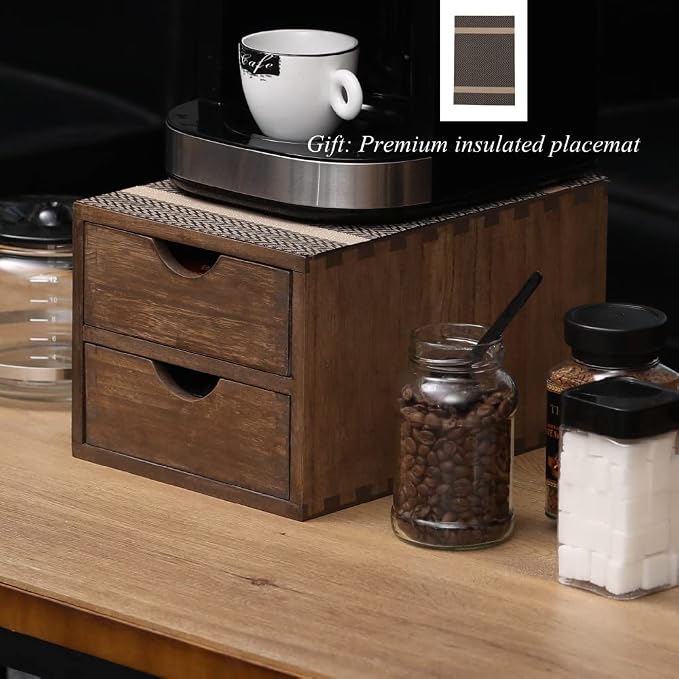 DDYURI Drawer Organizer Coffee Pod Holder - Kitchen Cutlery Storage Accessories/ K-Cup Drawers with Detachable Wooden Partition - Coffee Capsules Organization Counter - Wood desktop Small Cabinets - Image 6