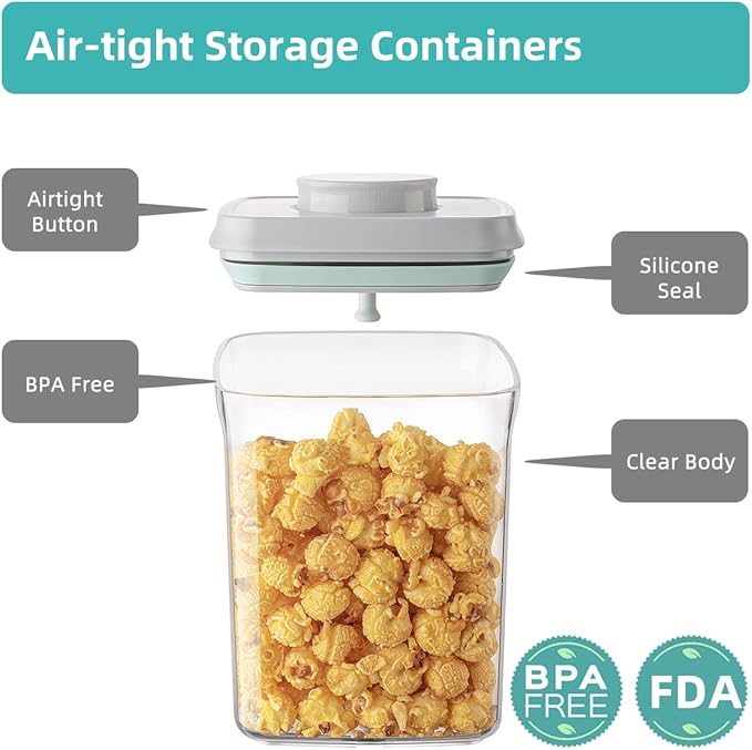 Airtight Container Set - (380ml 4 Pcs) Stackable One Button Openning Food Containers for Snacks Candy Salt Herbs Spices BPA-Free Tranparent (0.32 QT * 4) - Image 5