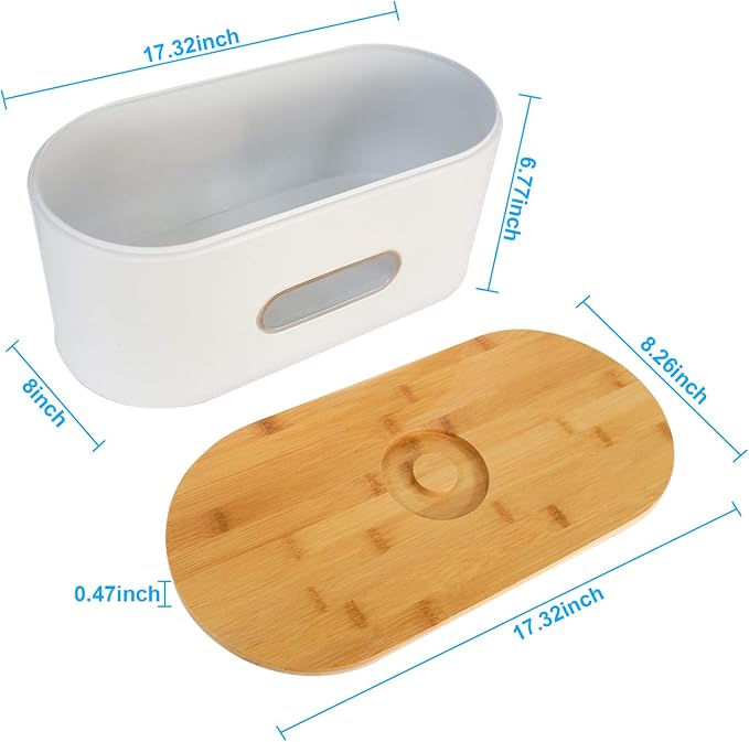 SOTECH Large Size Bread Boxes for Kitchen Counter with Bamboo Cutting Board Lid, Farmhouse Eco Rustic Bamboo Bread Bins High Capacity Space Saver for Countertop (White) - Image 6