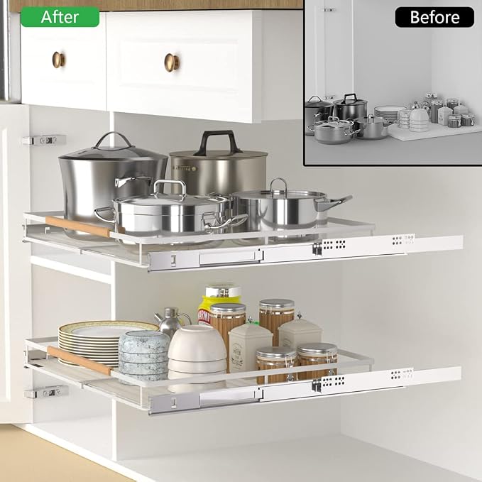 Large Expandable Pull Out Cabinet Drawer, Heavy Duty Slide Out Basket Cabinet Organizer for Kitchen, Under Sink, Bathroom, Wardrobe, 17''-28''W(3 Pack) - Image 5
