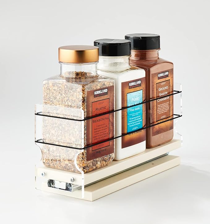 Sliding Spice Rack Organizer for Cabinets - Pull Out Shelves for Upper Kitchen Cabinets - Cabinet Organizer/Storage - USA Made - 1 Tier - 3.45" x 5.0" x 10.6"(Cream, Assembled) by VerticalSpice