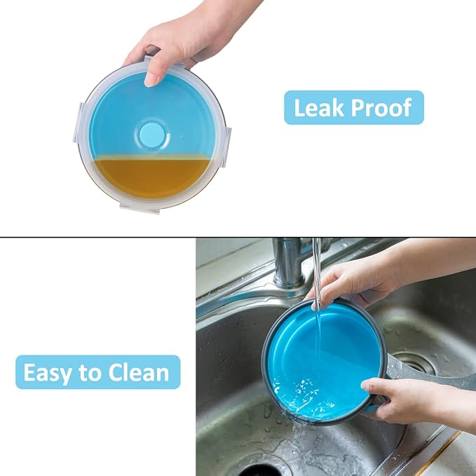 Collapsible Food Storage Containers Round with Airtight Lid, 27 oz, Kitchen Stacking Silicone Collapsible Meal Prep Container Set for Leftover, Microwave Freezer Dishwasher Safe, Blue, Set of 4 - Image 7