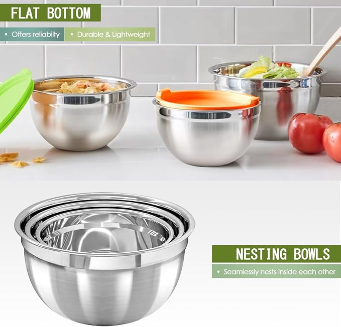 JUJOJB Mixing Bowls With Lids Set,Stainless Steel Mixing Bowls Set With 3 Grater,Metal Nesting Bowls For Kitchen Baking Refrigerator Meal Prep Food Organizer,7 Size(Multicolor) - Image 3