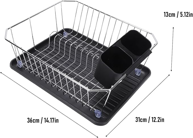 Asixxsix Dish Drying Rack, Anti Rust Coated Dish Drainer with Utensil Holder and Drainboard, Sink Organization and, 14" x 12" x 5" for Home and Apartment Decor (Silver) - Image 7