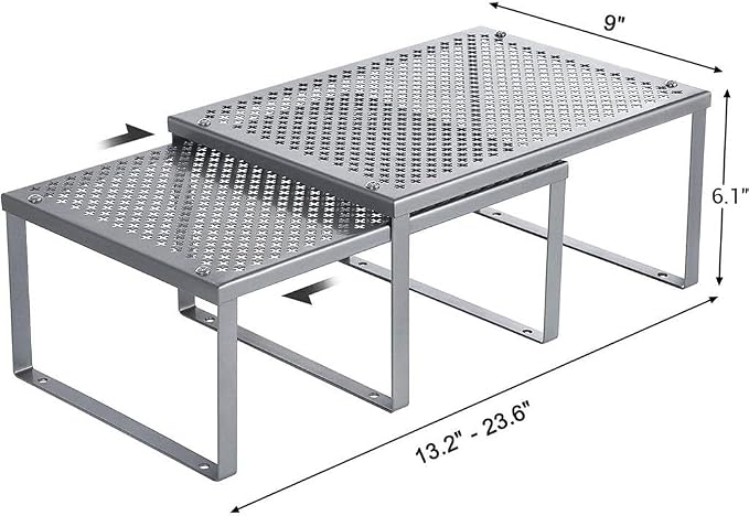 SONGMICS Spice Racks, Set of 2 Metal Cabinet Shelf Organizers, Countertop Organizers, Shelf Risers, Stackable, Expandable, Silver UKCS01SV (Pack of 2) - Image 3