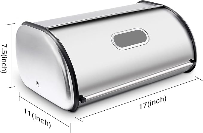 Stainless Steel Bread Box for Kitchen Countertop, Extra Thick Sturdy Bread Storage Container Large Bread Keeper Roll Up Style， Capacity Bread Keeper, 17 x 11 x 7.5 Inches - Image 3