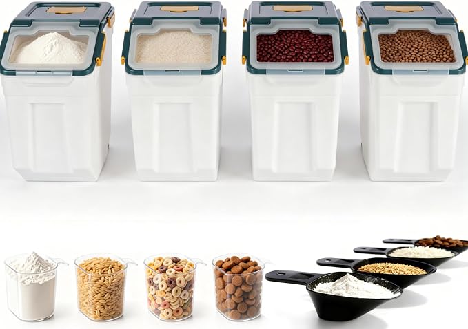 RUIAN Large Airtight Storage Container,25lb Flour Rice Storage Containers Bin with Wheels Seal Locking Lid, with Measuring Cup&Scoop for Flour, Rice, Grain (25lbt Blue,4PCS) - Image 9