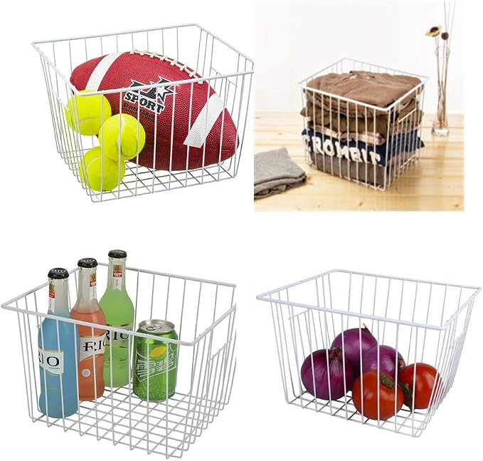 Freezer Wire Baskets, Kitchen Storage Organizer Bins for Chest and Upright Freezer, Refrigerator Dividers Containers with Handles - Pearl White (4) - Image 5
