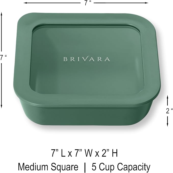 Glass Food Storage Container with Lid, 5-Cup Medium Square | Microwave-Safe Airtight Lid, Oven-Safe Ceramic-Coated Glass | Zero Plastic, No PFAS/PFOA/BPA, Reusable [Pine] - Image 2