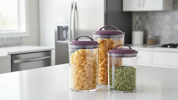 Reston Lloyd Food Storage Containers, BPA Free Airtight Canisters for Cereal, Pasta, Sugar, Coffee, Flour, Cookies, Loose Tea, for Kitchen Organization, Set of 3, Plum - Image 12