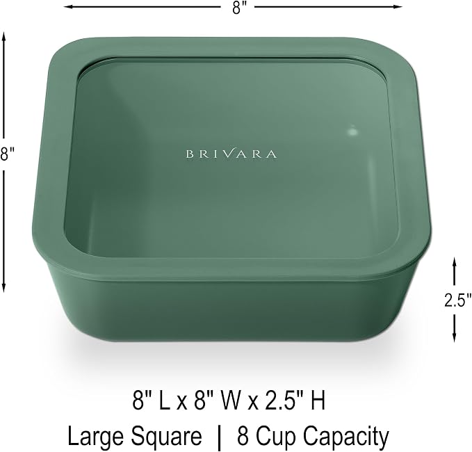 Glass Food Storage Container with Lid, 8-Cup Large Square | Microwave-Safe Airtight Lid, Oven-Safe Ceramic-Coated Glass | Zero Plastic, No PFAS/PFOA/BPA, Reusable [Pine] - Image 2